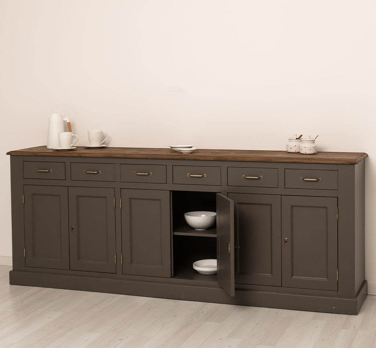 Großes Sideboard aus Massivholz mit sechs Schubladen und Türen -