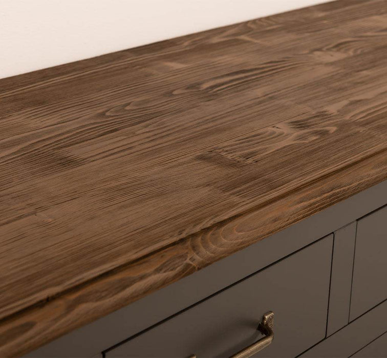 Großes Sideboard aus Massivholz mit sechs Schubladen und Türen -