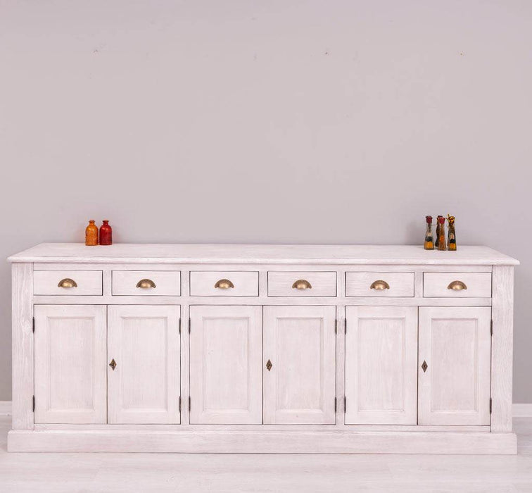 Großes Sideboard aus Massivholz mit sechs Schubladen und Türen -