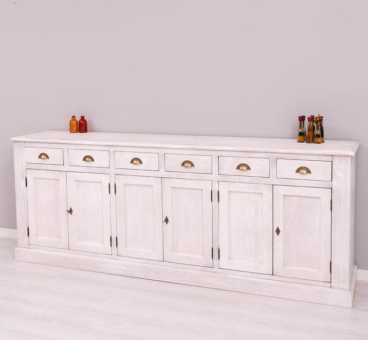 Großes Sideboard aus Massivholz mit sechs Schubladen und Türen -