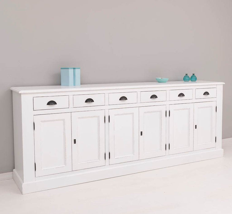 Großes Sideboard aus Massivholz mit sechs Schubladen und Türen -