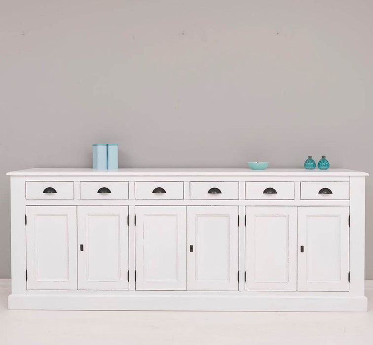 Großes Sideboard aus Massivholz mit sechs Schubladen und Türen -