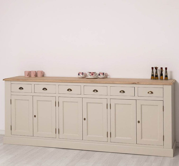 Großes Sideboard aus Massivholz mit sechs Schubladen und Türen -