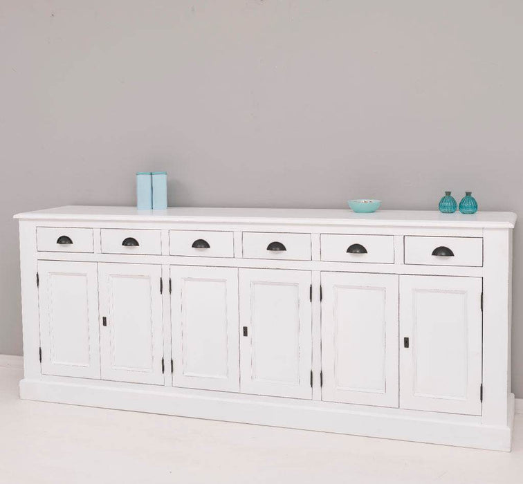 Großes Sideboard aus Massivholz mit sechs Schubladen und Türen -