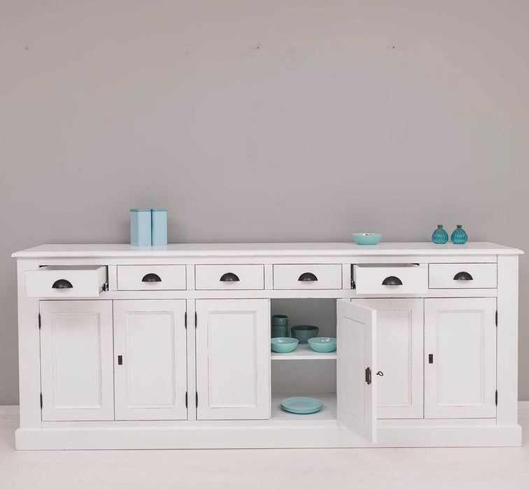 Großes Sideboard aus Massivholz mit sechs Schubladen und Türen -