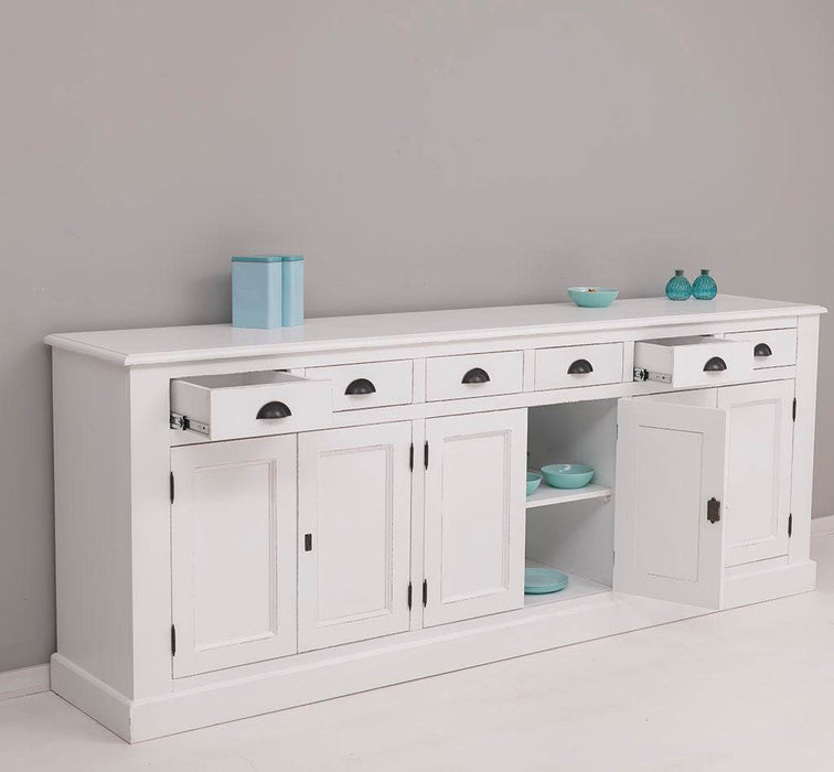 Großes Sideboard aus Massivholz mit sechs Schubladen und Türen -