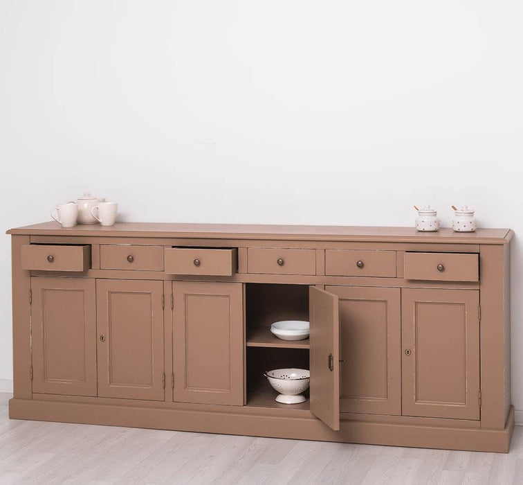 Großes Sideboard aus Massivholz mit sechs Schubladen und Türen -