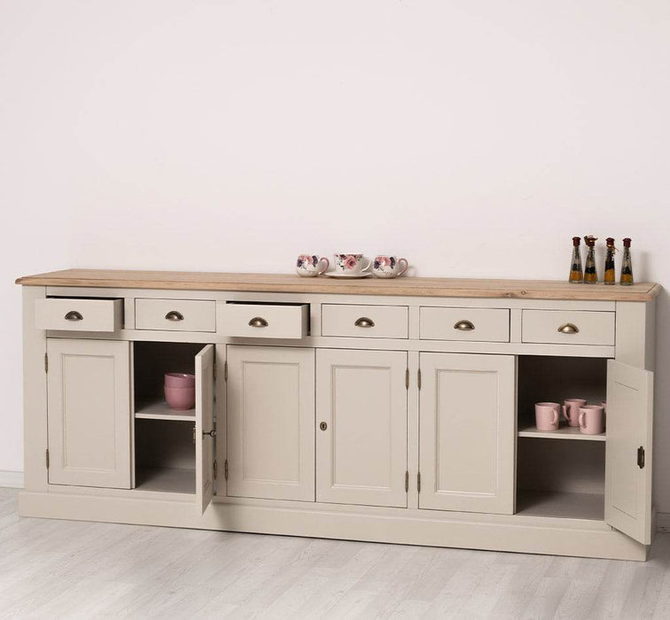 Großes Sideboard aus Massivholz mit sechs Schubladen und Türen -