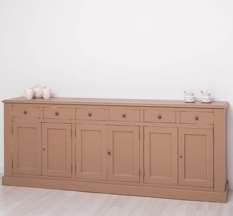 Großes Sideboard aus Massivholz mit sechs Schubladen und Türen -