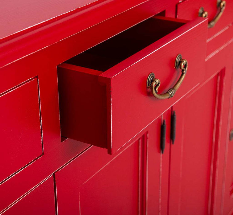 Großes Sideboard aus Massivholz mit sechs Schubladen und Türen -