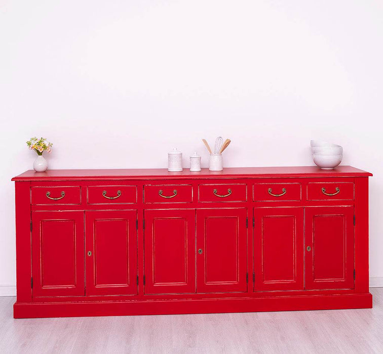 Großes Sideboard aus Massivholz mit sechs Schubladen und Türen -