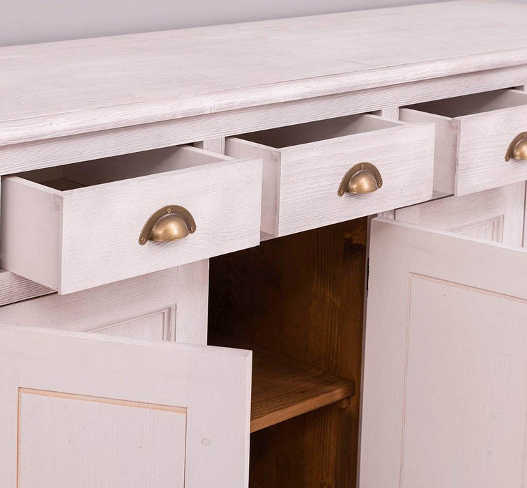 Großes Sideboard aus Massivholz mit sechs Schubladen und Türen -