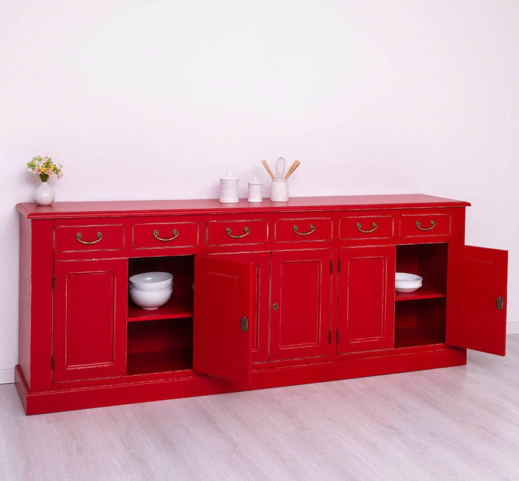 Großes Sideboard aus Massivholz mit sechs Schubladen und Türen -