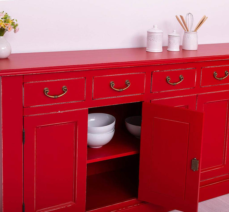 Großes Sideboard aus Massivholz mit sechs Schubladen und Türen -