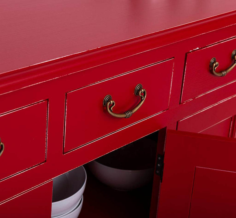 Großes Sideboard aus Massivholz mit sechs Schubladen und Türen -