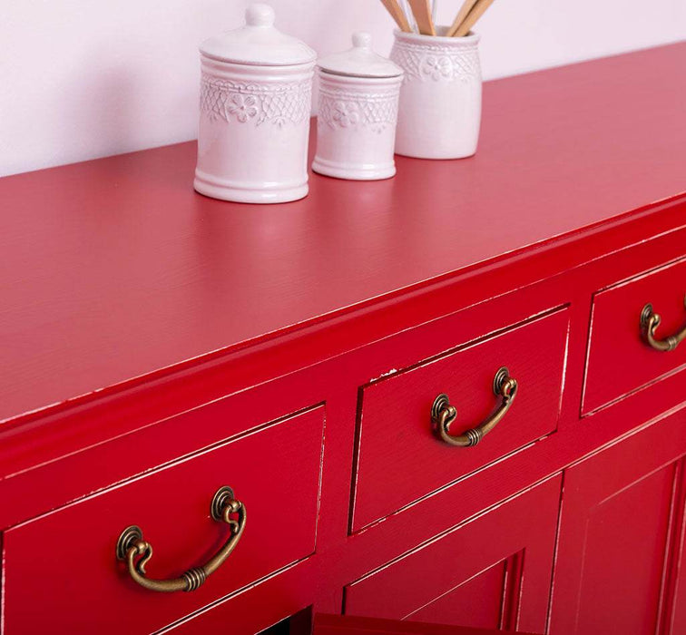 Großes Sideboard aus Massivholz mit sechs Schubladen und Türen -