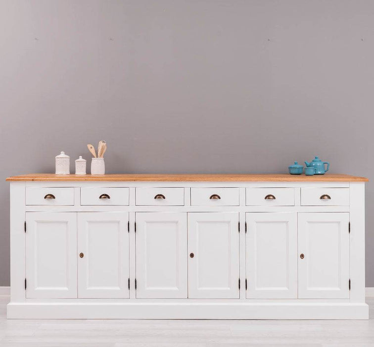 Großes Sideboard aus Massivholz mit sechs Schubladen und Türen -
