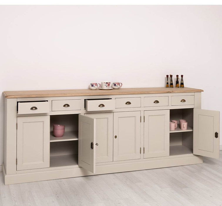 Großes Sideboard aus Massivholz mit sechs Schubladen und Türen -