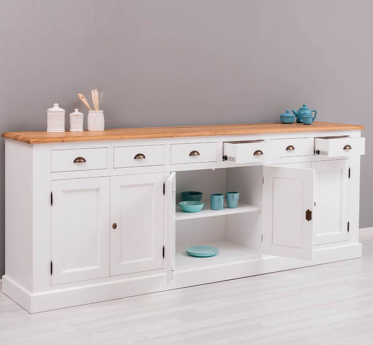 Großes Sideboard aus Massivholz mit sechs Schubladen und Türen -