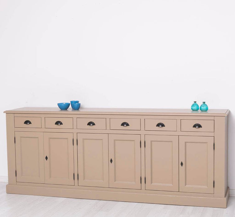 Großes Sideboard aus Massivholz mit sechs Schubladen und Türen -