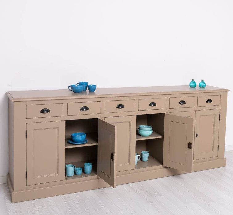 Großes Sideboard aus Massivholz mit sechs Schubladen und Türen -
