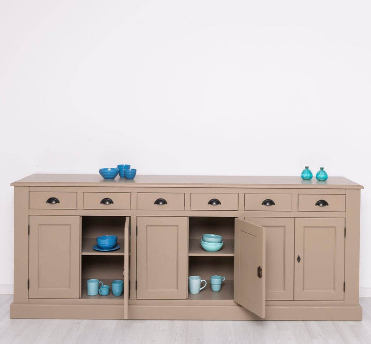 Großes Sideboard aus Massivholz mit sechs Schubladen und Türen -