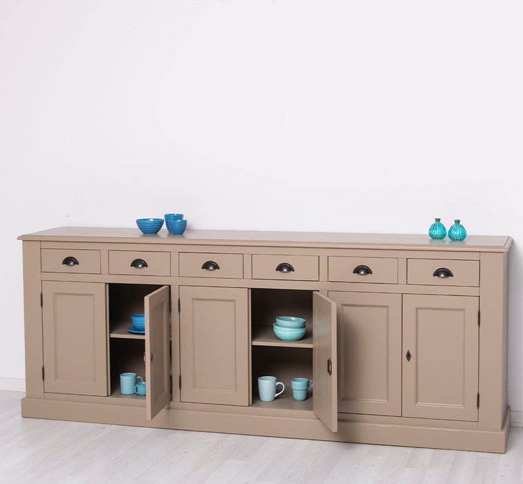 Großes Sideboard aus Massivholz mit sechs Schubladen und Türen -