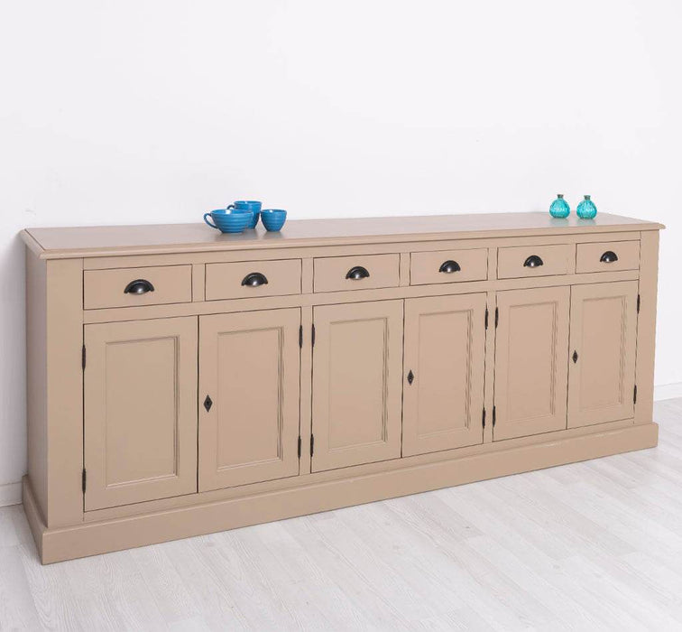 Großes Sideboard aus Massivholz mit sechs Schubladen und Türen -