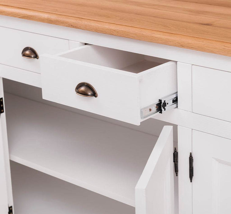 Großes Sideboard aus Massivholz mit sechs Schubladen und Türen -