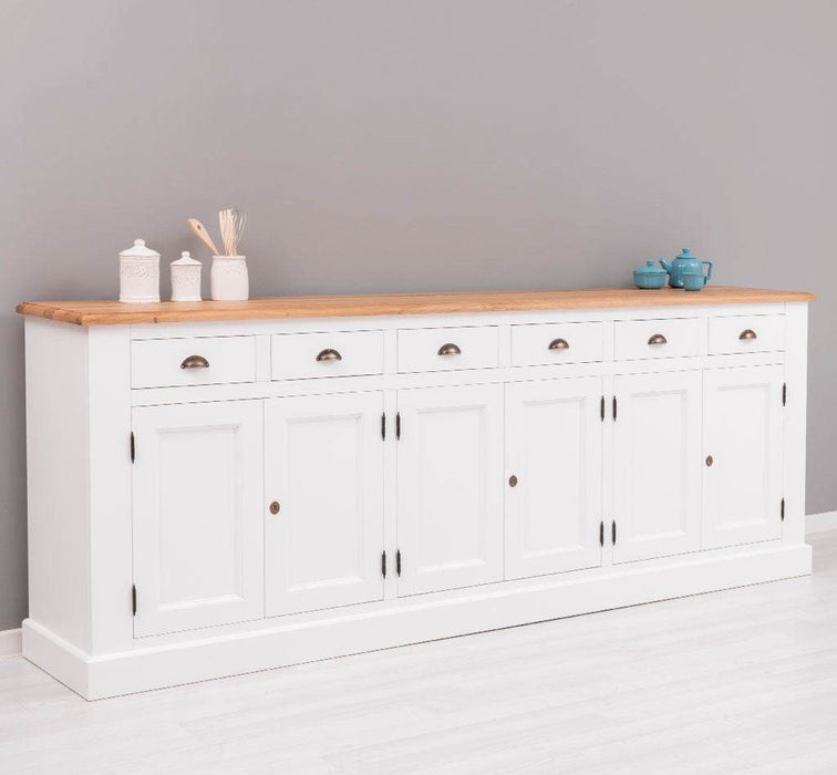 Großes Sideboard aus Massivholz mit sechs Schubladen und Türen -