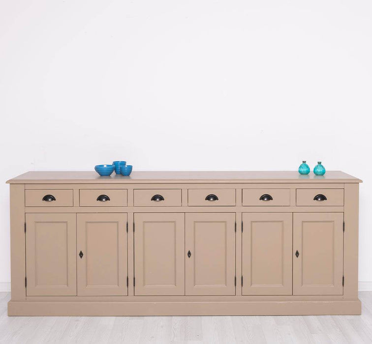 Großes Sideboard aus Massivholz mit sechs Schubladen und Türen -
