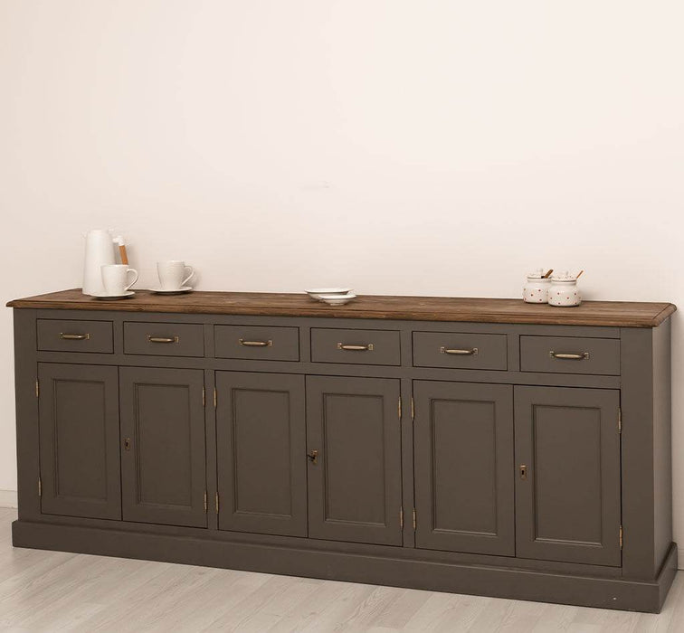 Großes Sideboard aus Massivholz mit sechs Schubladen und Türen -