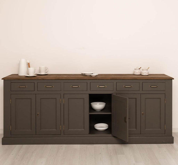 Großes Sideboard aus Massivholz mit sechs Schubladen und Türen -