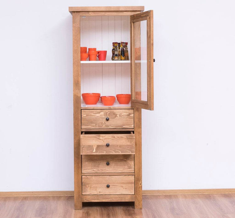 Hochschrank aus Massivholz mit Glastür - Küchenschrank -