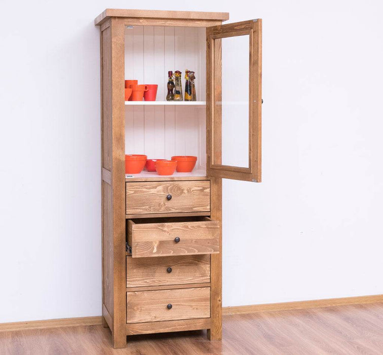 Hochschrank aus Massivholz mit Glastür - Küchenschrank -