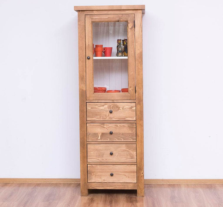 Hochschrank aus Massivholz mit Glastür - Küchenschrank -