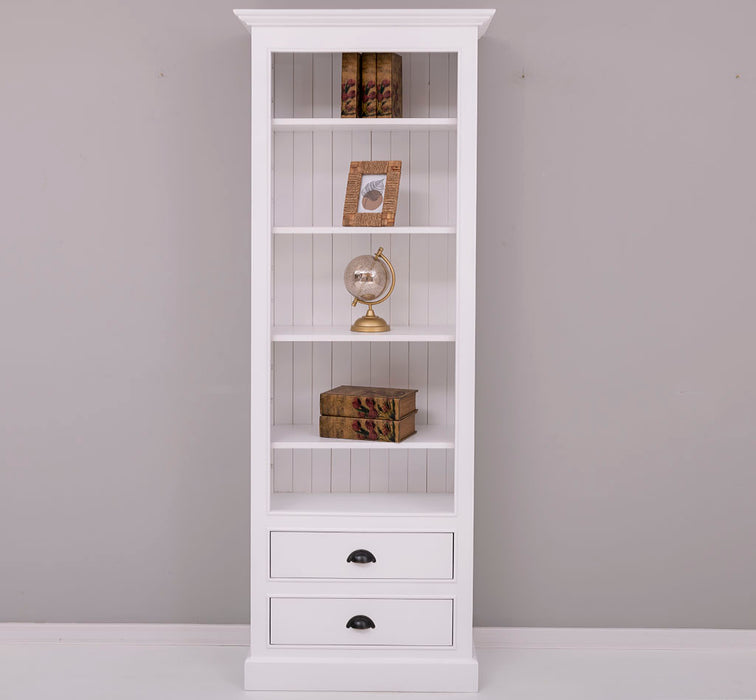 Hochschrank aus Massivholz mit Schubladen - Bücherregal