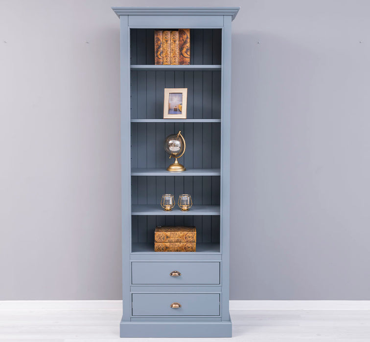 Hochschrank aus Massivholz mit Schubladen - Bücherregal