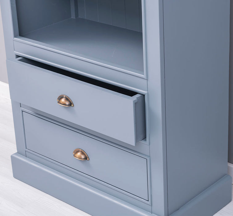 Hochschrank aus Massivholz mit Schubladen - Bücherregal