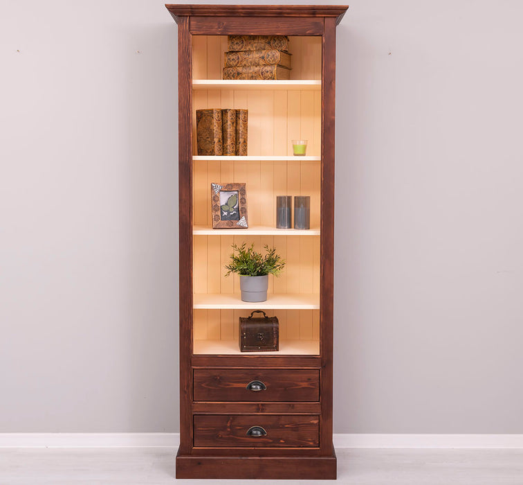 Hochschrank aus Massivholz mit Schubladen - Bücherregal