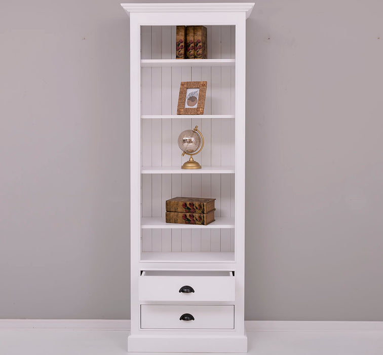 Hochschrank aus Massivholz mit Schubladen - Bücherregal