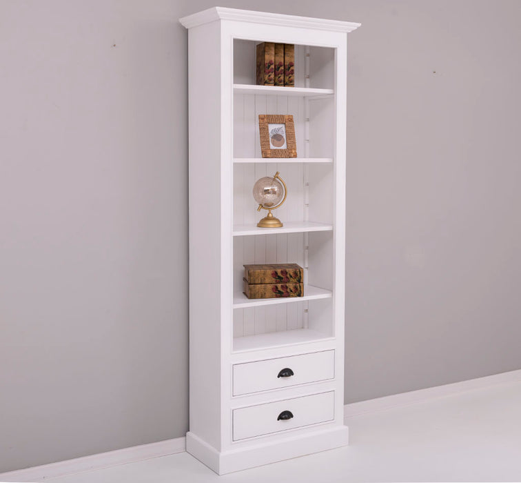 Hochschrank aus Massivholz mit Schubladen - Bücherregal