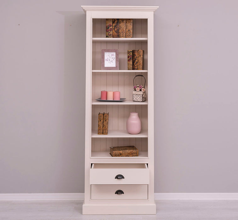 Hochschrank aus Massivholz mit Schubladen - Bücherregal