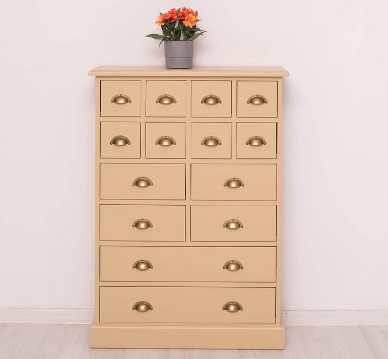Hoher Apothekerschrank mit 14 Schubladen - Vintage Beige