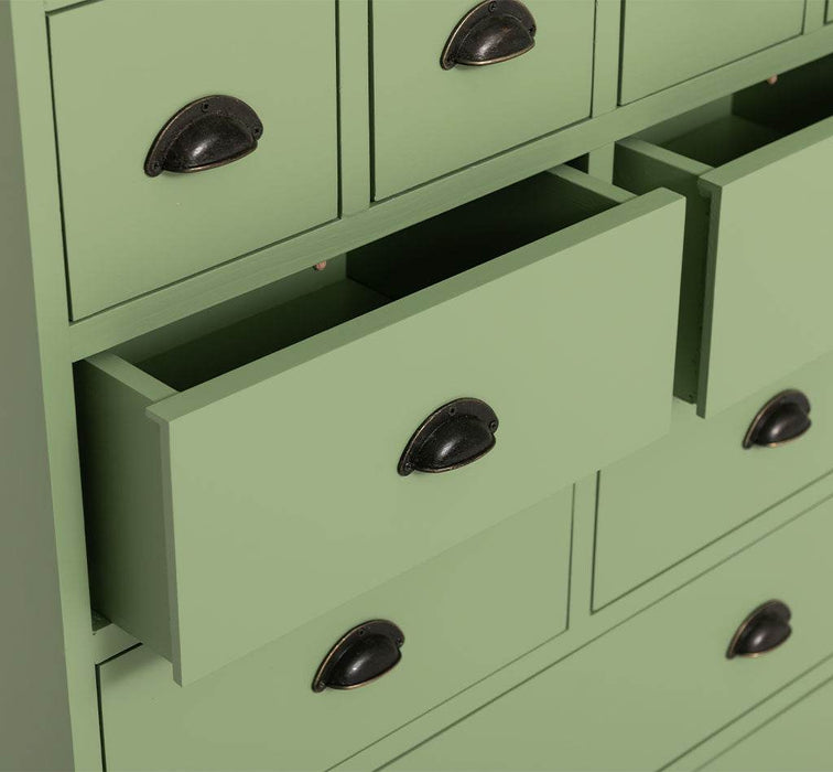 Hoher Apothekerschrank mit 14 Schubladen - Gebeizt | Rot