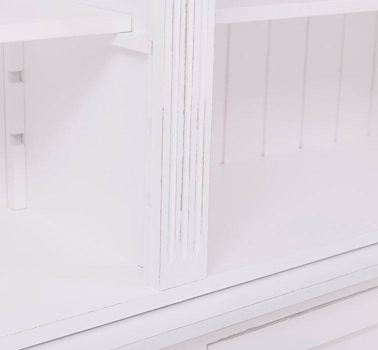 Hoher Wohnzimmerschrank aus Massivholz - Bücherschrank mit 4 Türen - Porzellangriffe