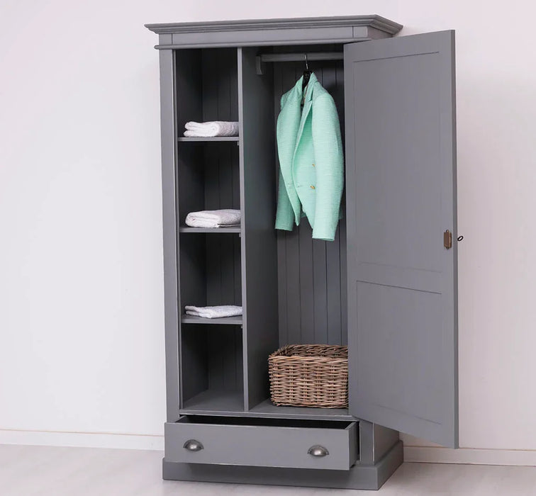 Kleiderschrank aus Massivholz mit Schublade und Kleiderstange
