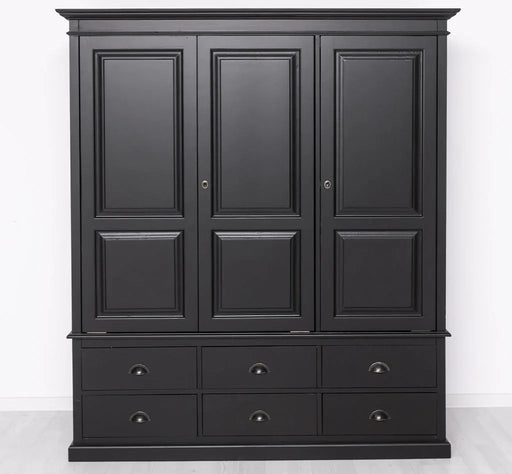 Kleiderschrank aus Massivholz mit sechs Schubladen - 3-türig