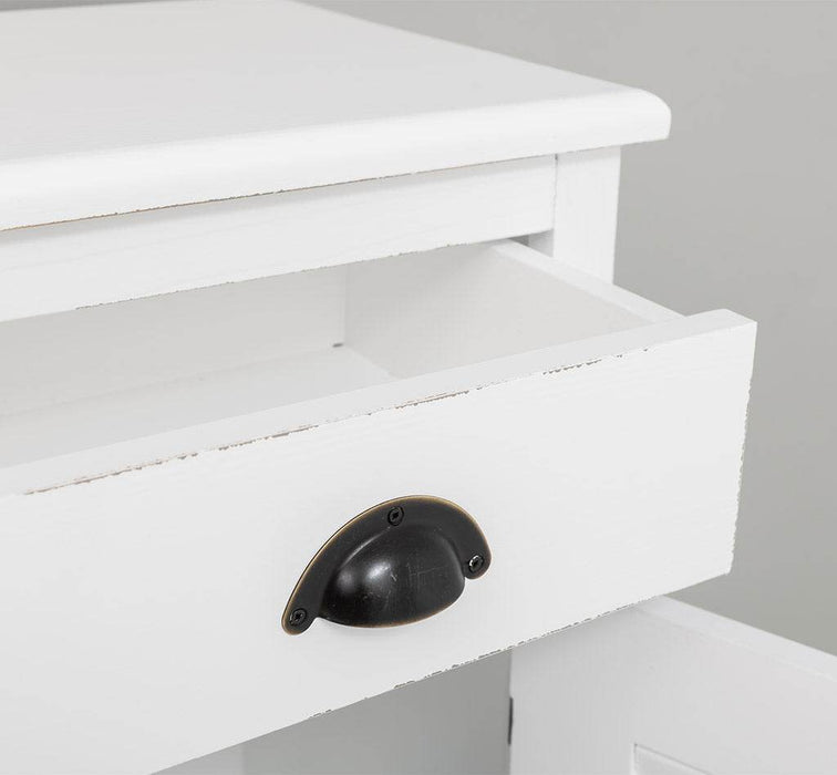 Kleine Kommode aus Massivholz mit Lamellentüren - Vintage Weiß