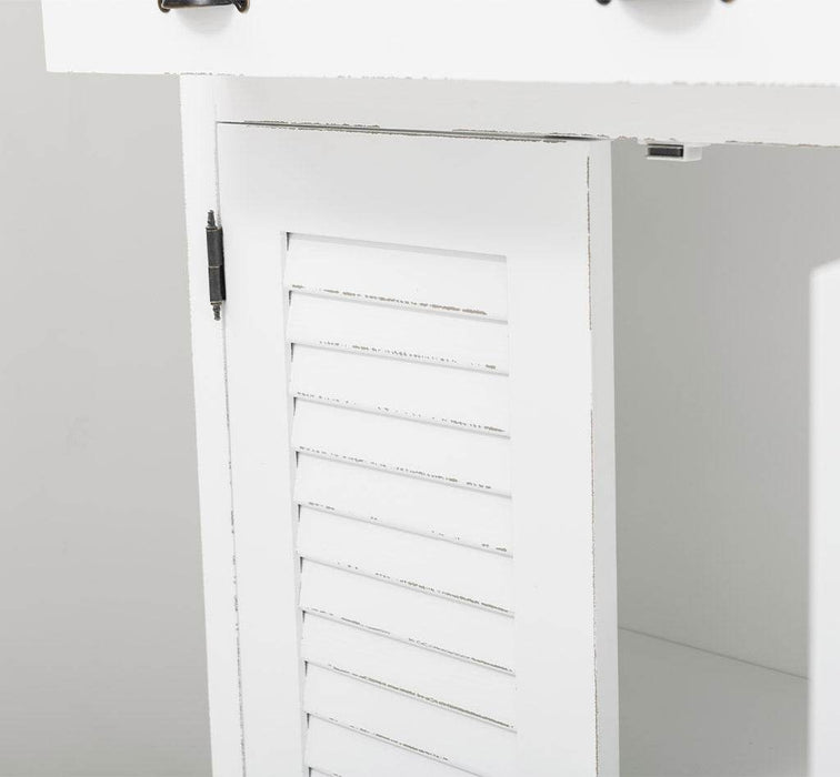 Kleine Kommode aus Massivholz mit Lamellentüren - Vintage Weiß